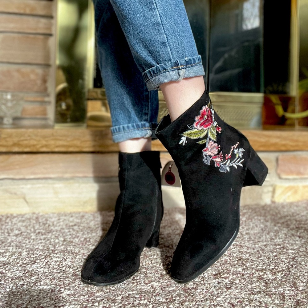 Embroidered floral ankle boots